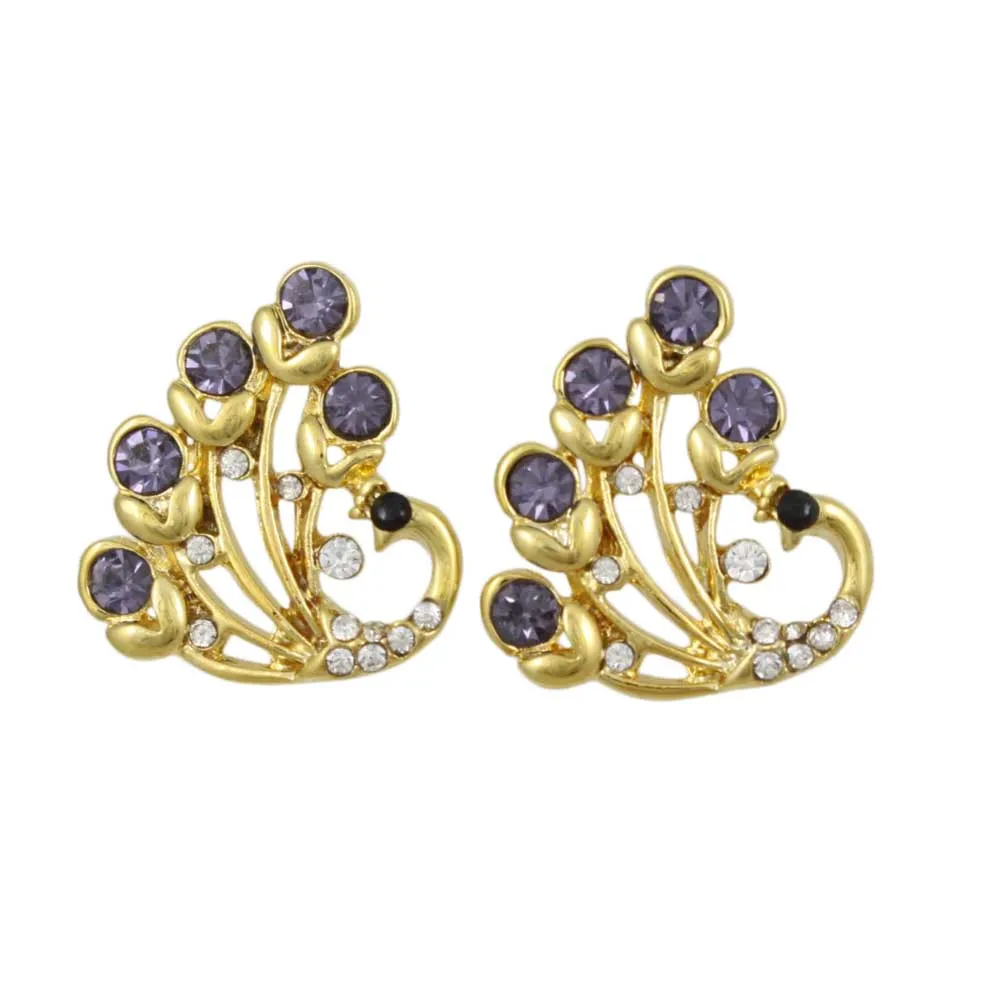 Purple Crystal Peacock Stud Pierced Earring  - REC534