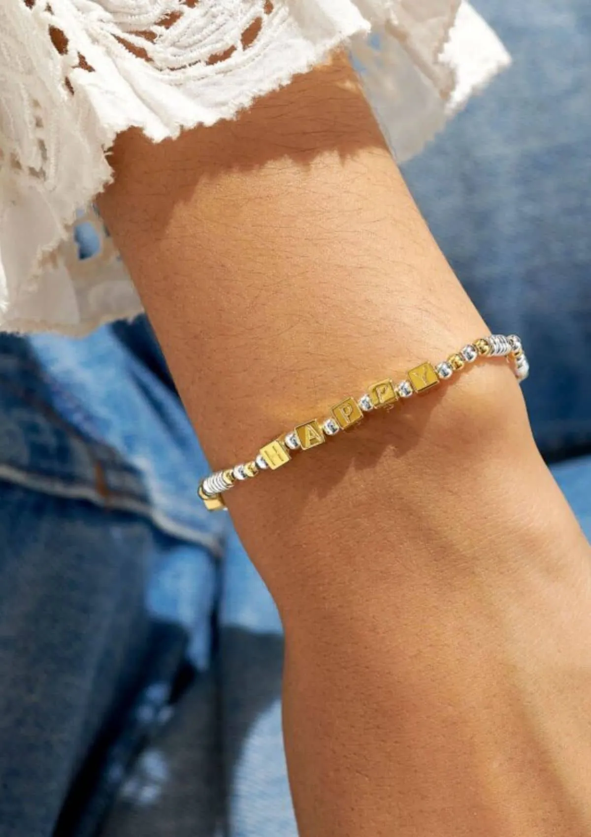 "Happy" Gold Stretch Bracelet