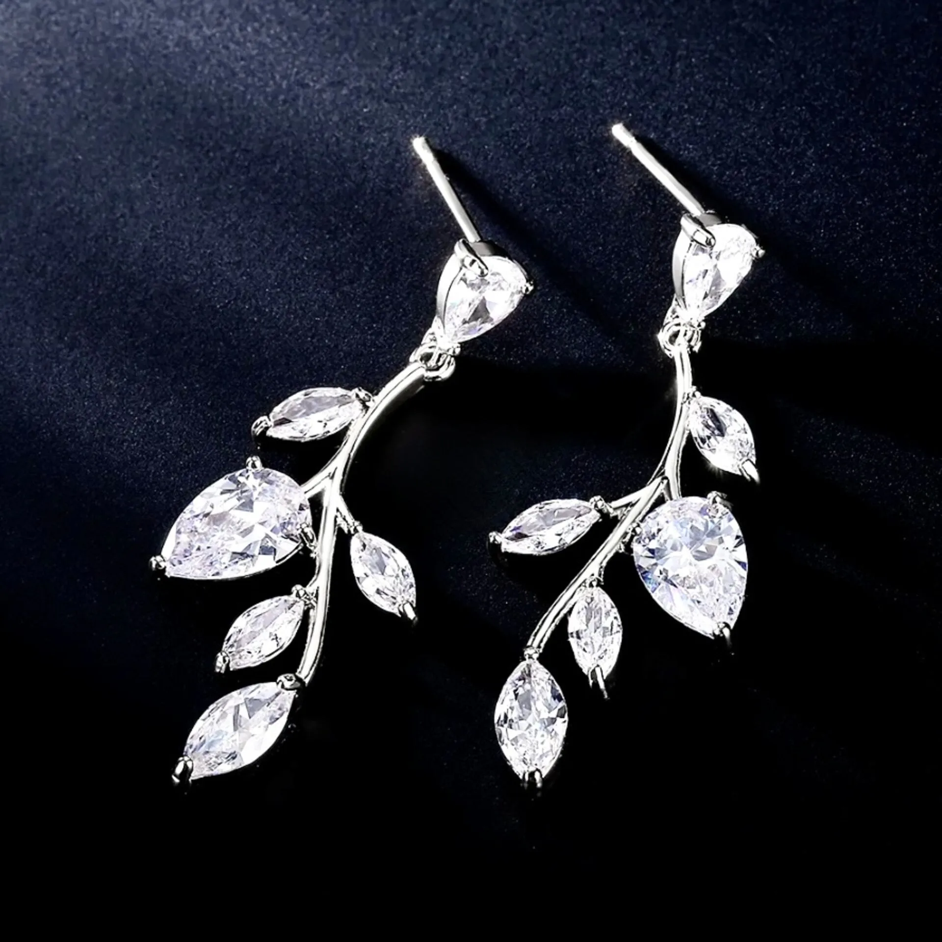 "Irma" - Cubic Zirconia Vine Bridal Earrings - Available in Gold and Silver