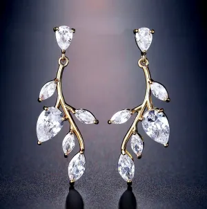 "Irma" - Cubic Zirconia Vine Bridal Earrings - Available in Gold and Silver