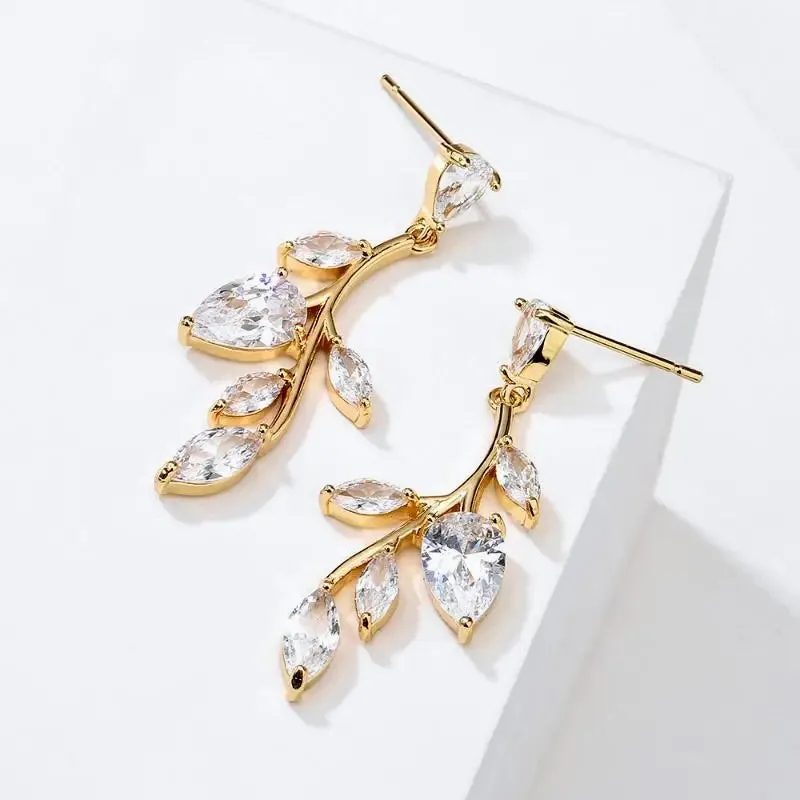 "Irma" - Cubic Zirconia Vine Bridal Earrings - Available in Gold and Silver