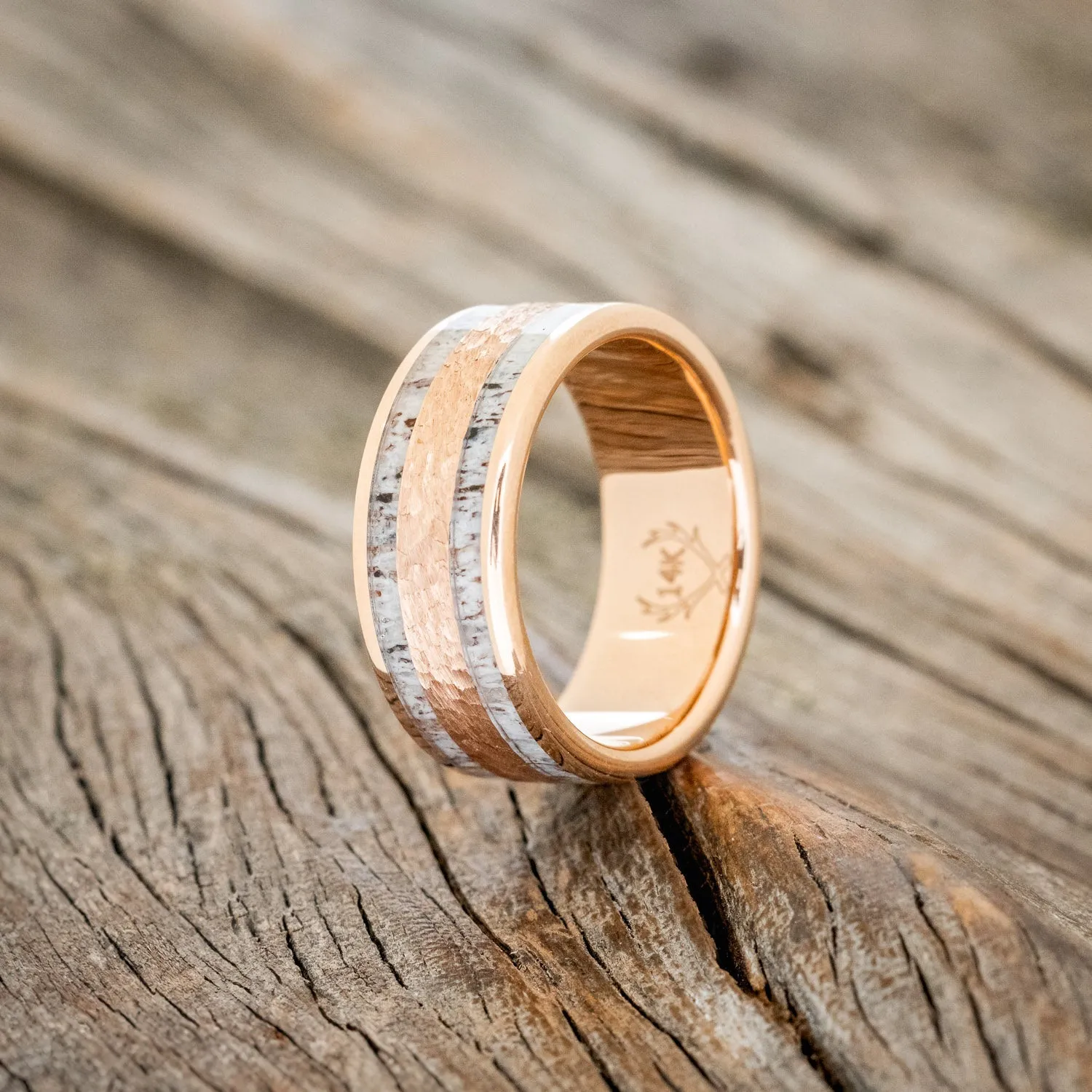 "RYDER" - ANTLER & HAMMERED 14K ROSE GOLD INLAY - 14K ROSE GOLD - SIZE 7