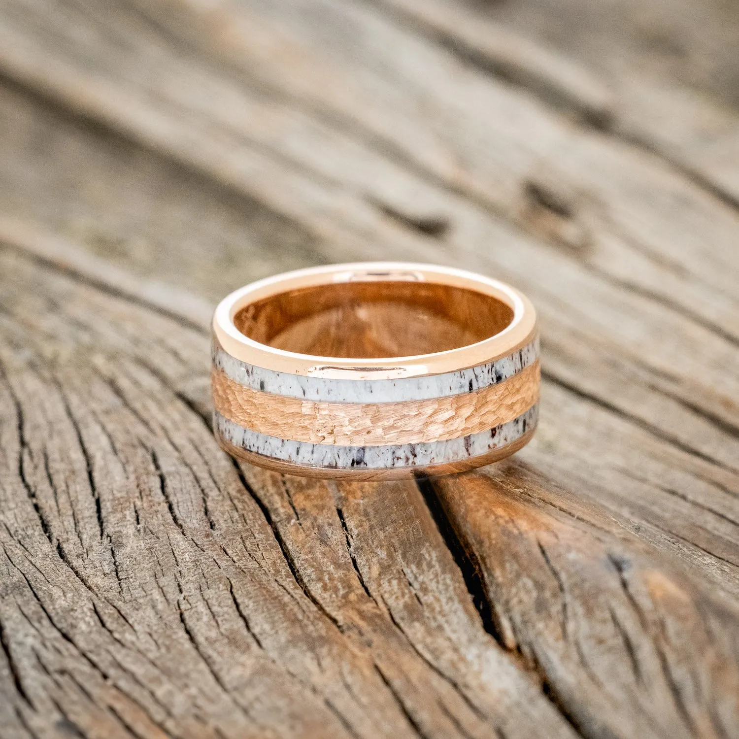 "RYDER" - ANTLER & HAMMERED 14K ROSE GOLD INLAY - 14K ROSE GOLD - SIZE 7