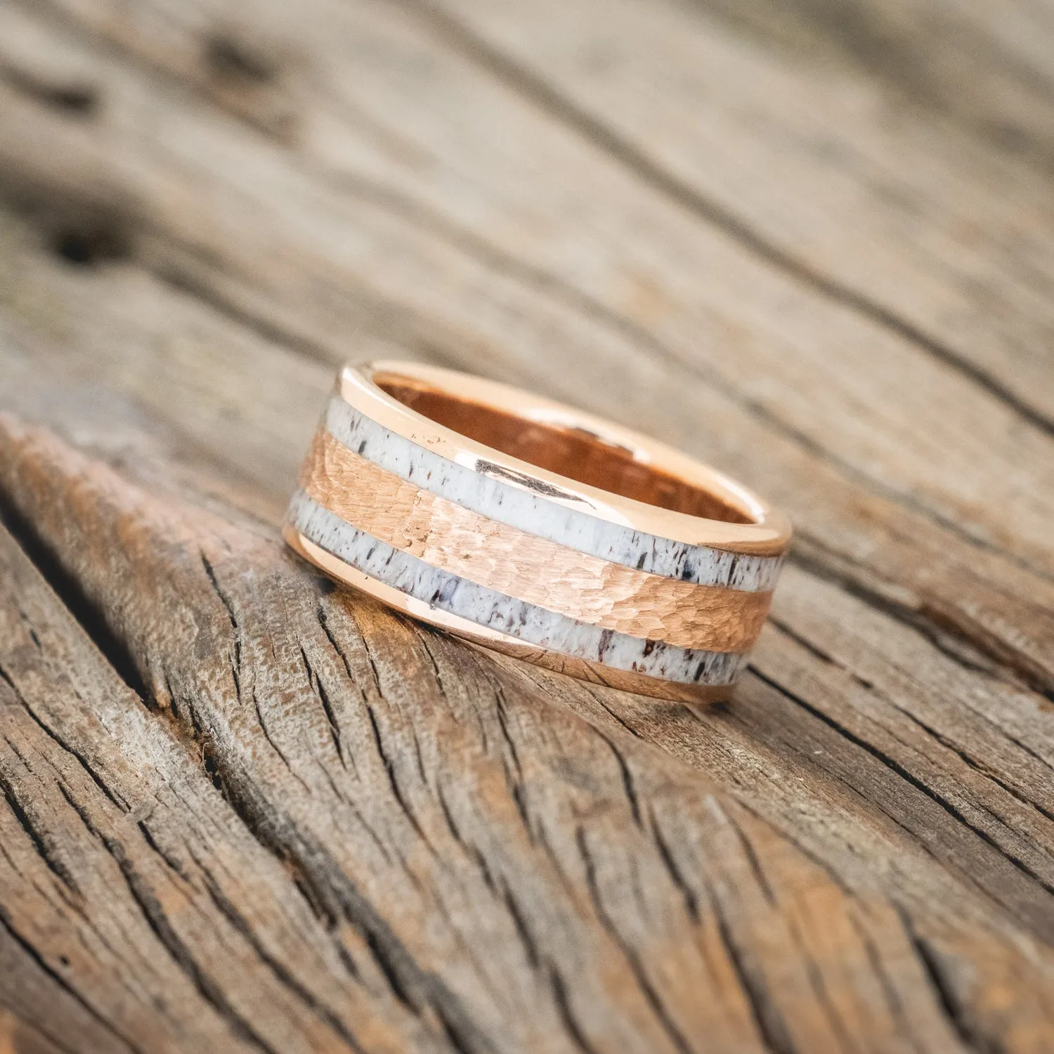 "RYDER" - ANTLER & HAMMERED 14K ROSE GOLD INLAY - 14K ROSE GOLD - SIZE 7