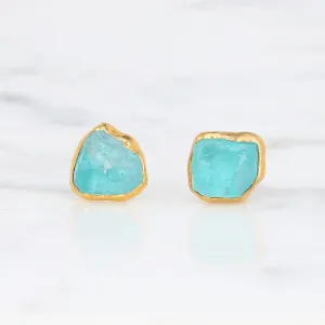 Raw Apatite Stud Earrings in Yellow Gold