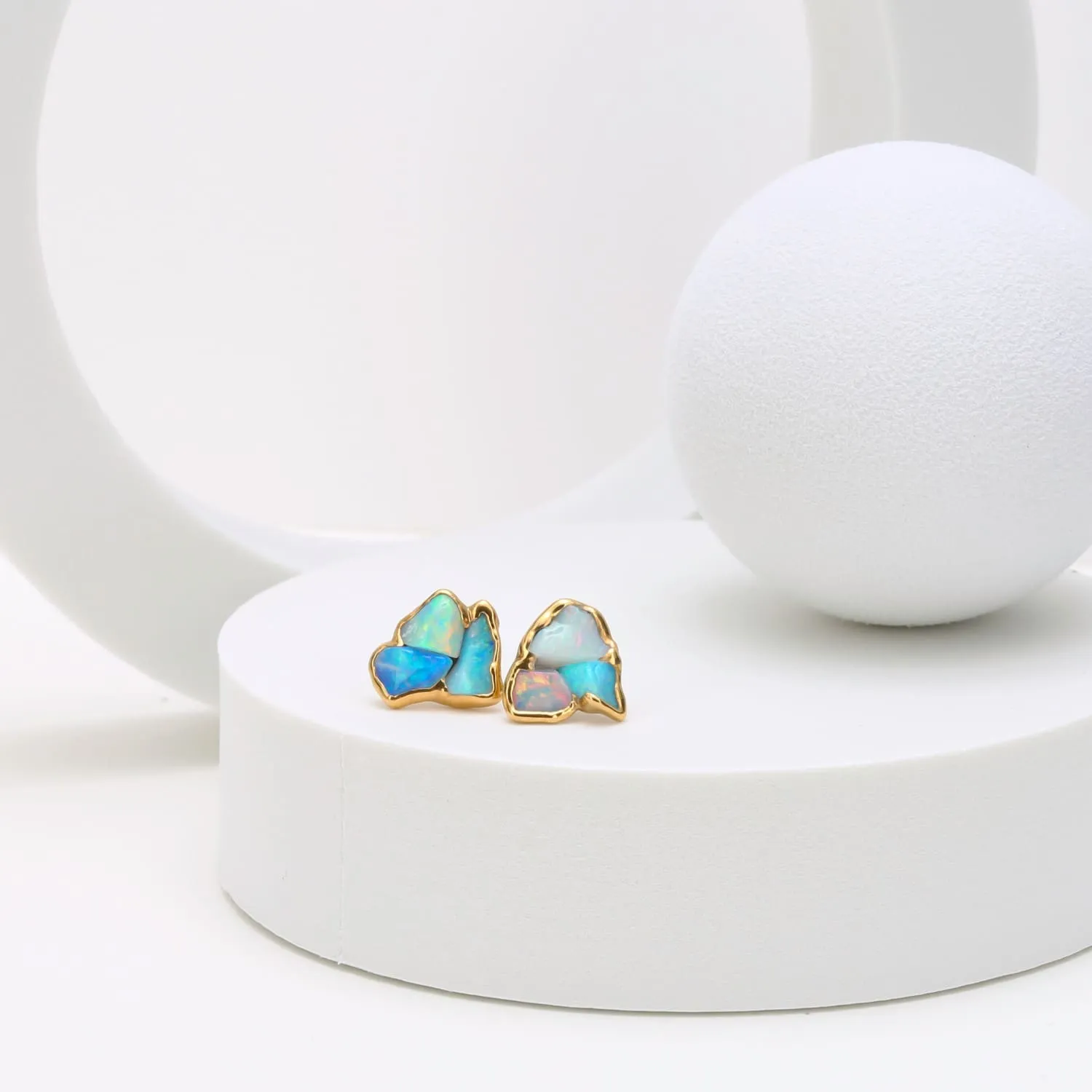 Raw Australian Opal Cluster Stud Earrings