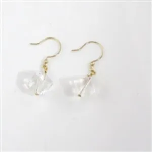 Rock Crystal Quartz Cube Earrings- Gold Ear Wires