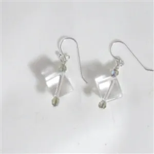 Rock Crystal Quartz Cube Earrings Silver Ear Wires