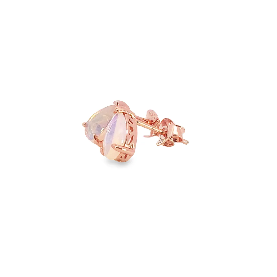 Rose Gold plated silver 8x5mm Pear shape White Opal studs