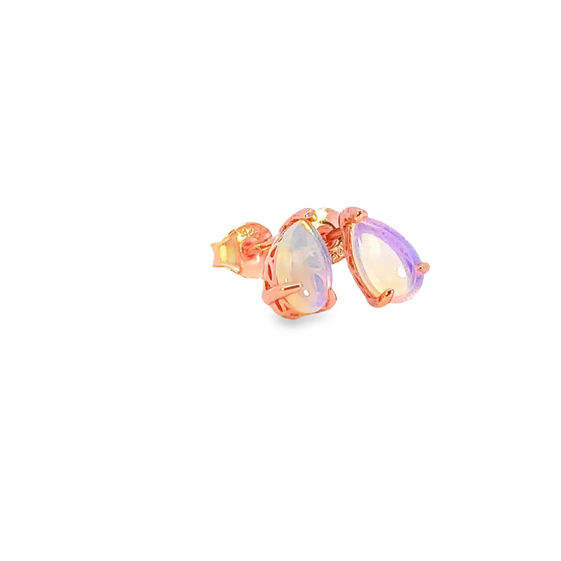 Rose Gold plated silver 8x5mm Pear shape White Opal studs