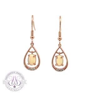 Rose Gold plated Sterling Silver dangling White Opal earrings with cz teardrop shape