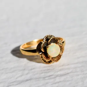 Rose Opal Ring - Gold Opal Ring - White Flower Ring