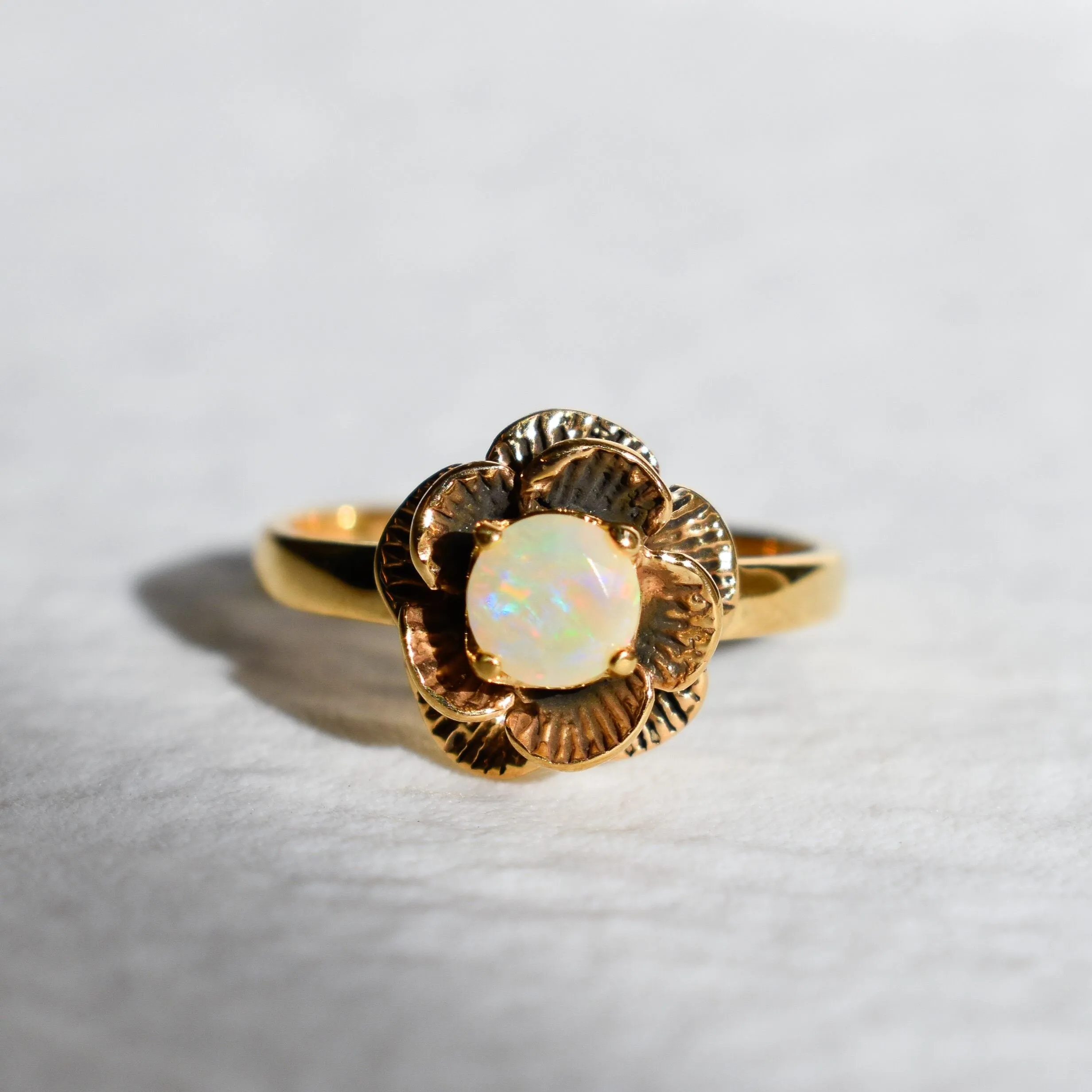 Rose Opal Ring - Gold Opal Ring - White Flower Ring