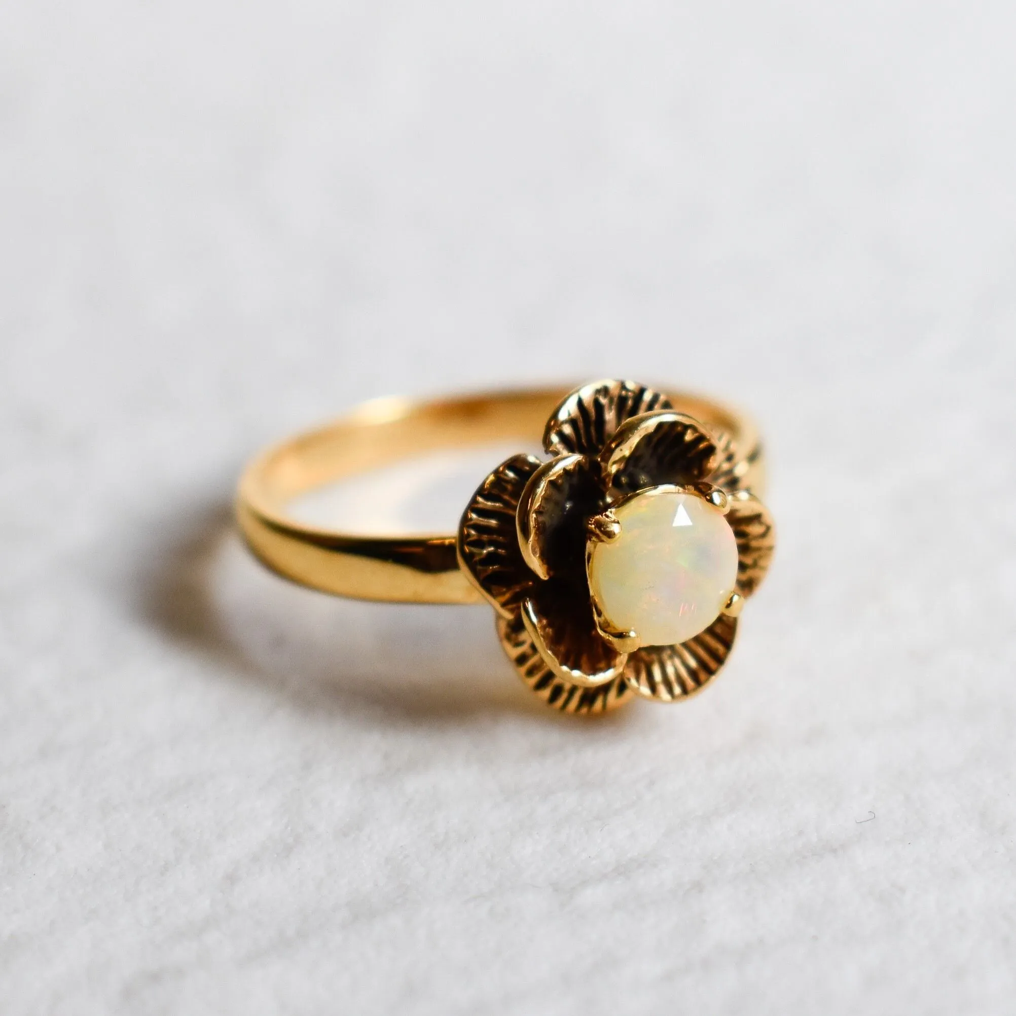 Rose Opal Ring - Gold Opal Ring - White Flower Ring