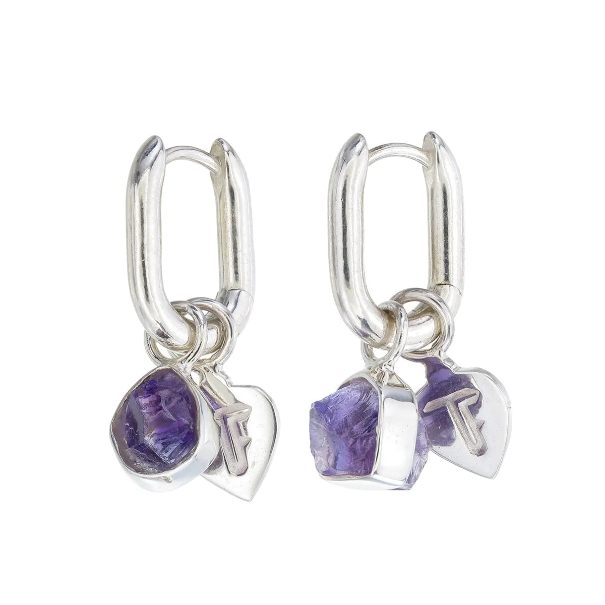 ROUGH GEM CHARM - OVAL HOOPS - AMETHYST - SILVER