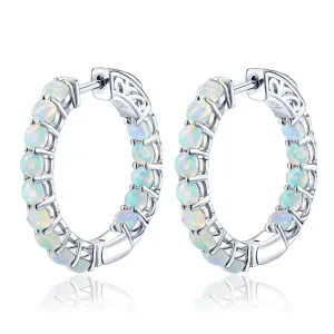 Round-cut Natural Opal Gemstone Huggie Earrings