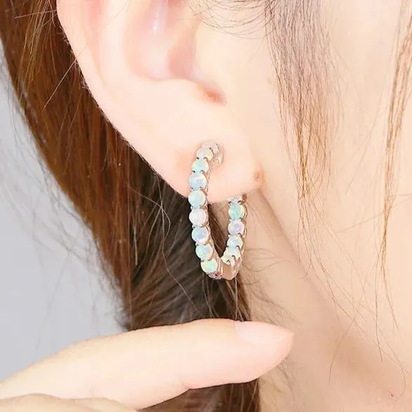 Round-cut Natural Opal Gemstone Huggie Earrings