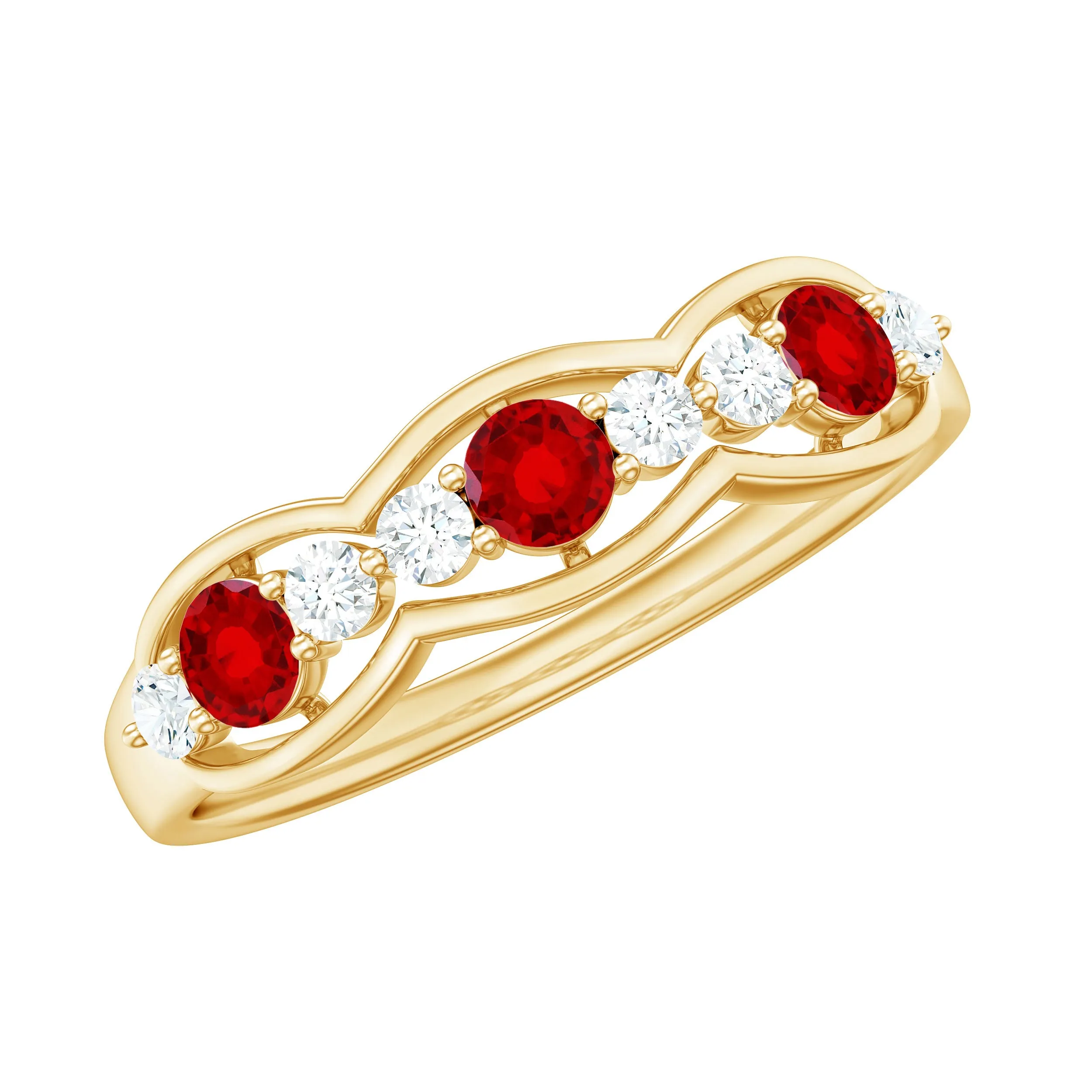 Round Shape Certified Created Ruby and Diamond Anniversary Ring