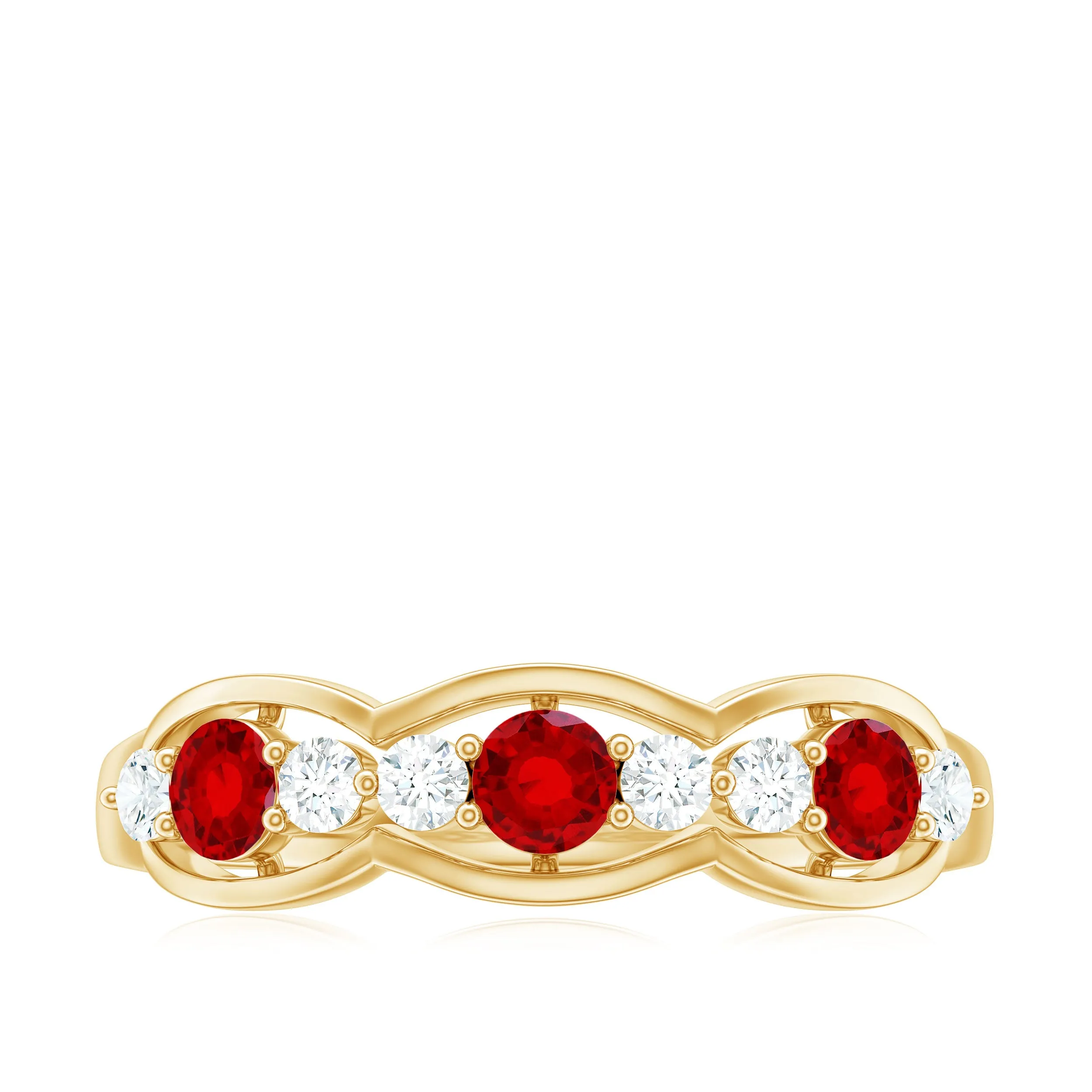 Round Shape Certified Created Ruby and Diamond Anniversary Ring