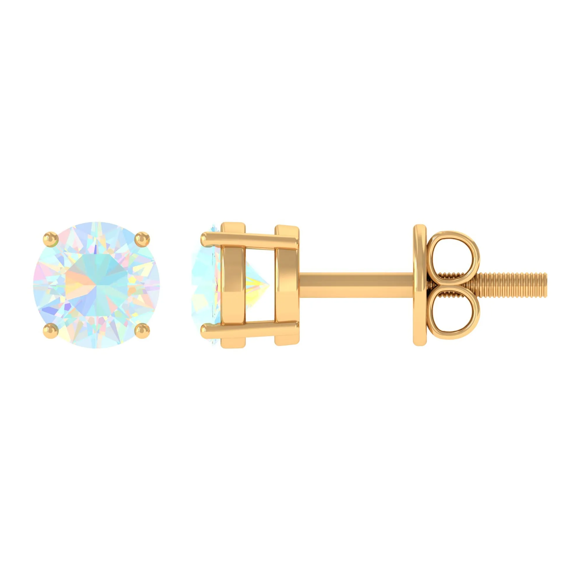 Round Shape Genuine Ethiopian Opal Solitaire Stud Earrings