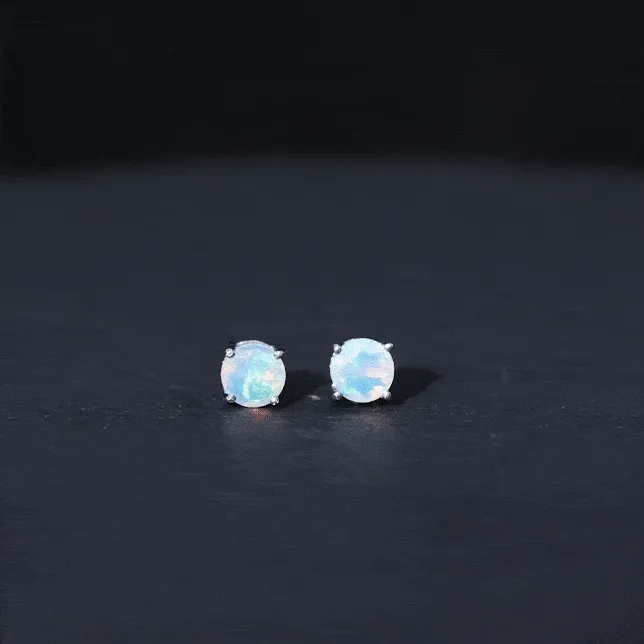 Round Shape Genuine Ethiopian Opal Solitaire Stud Earrings