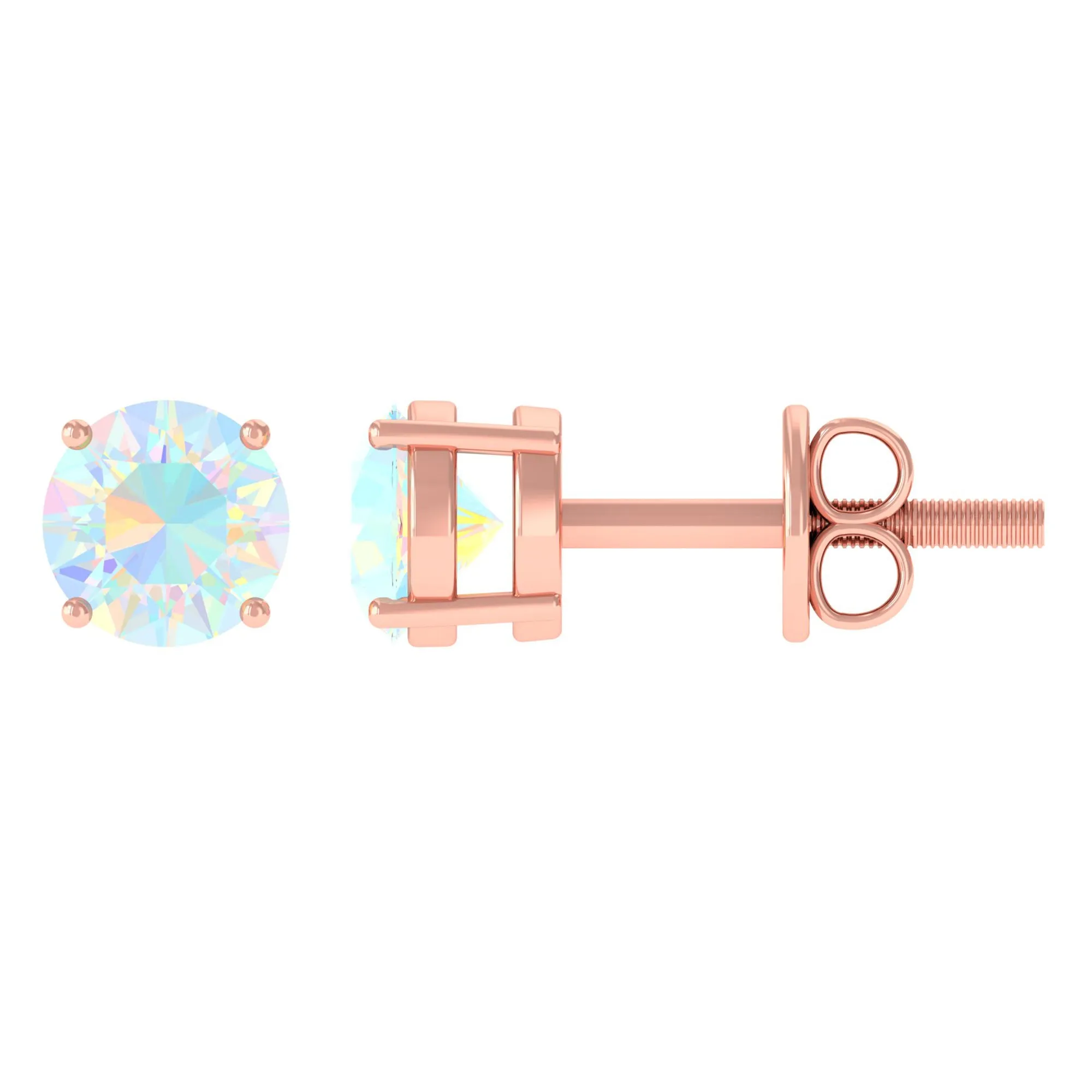 Round Shape Genuine Ethiopian Opal Solitaire Stud Earrings