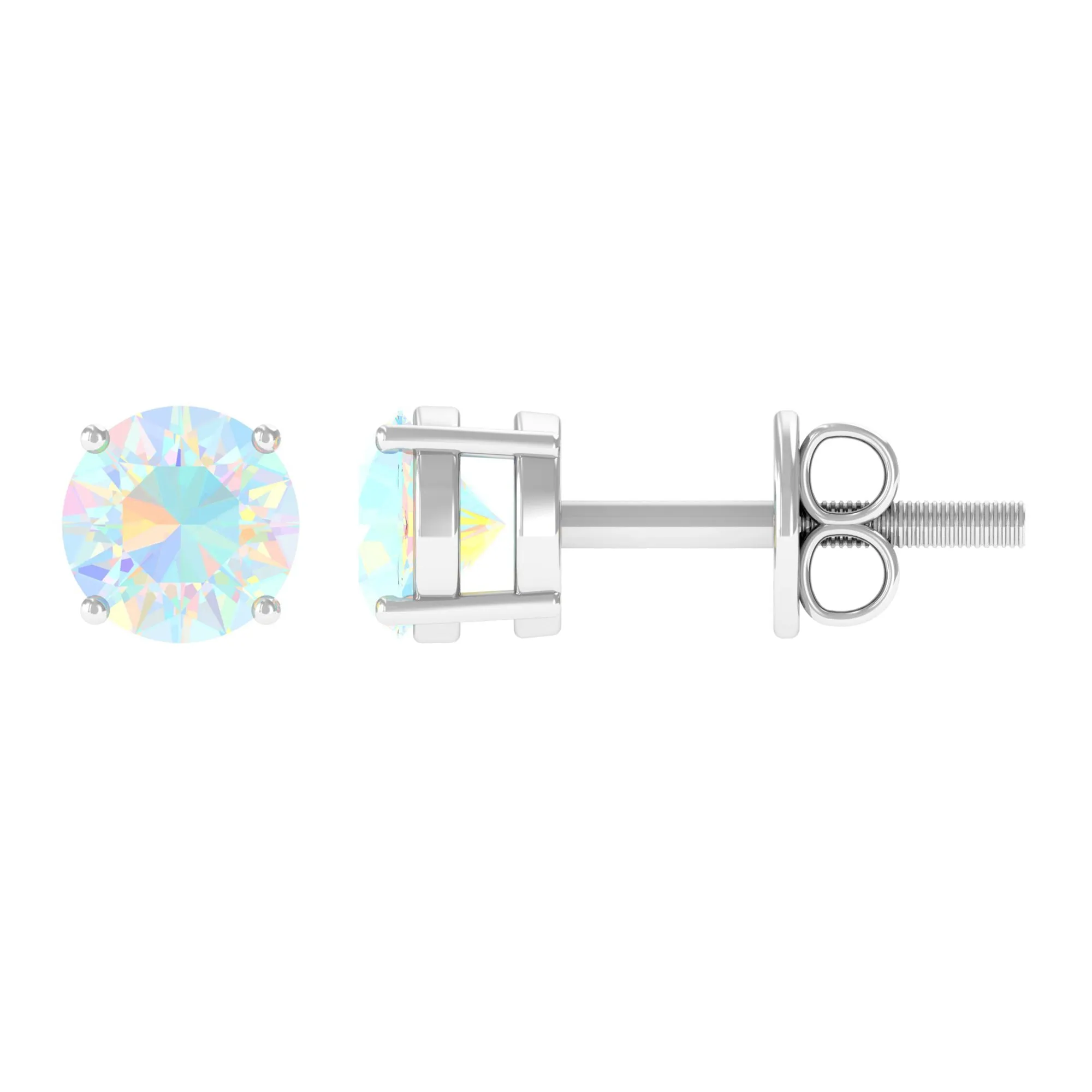 Round Shape Genuine Ethiopian Opal Solitaire Stud Earrings