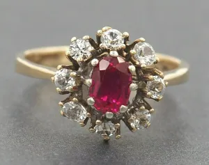 Ruby & Cubic Zirconia 9ct Yellow Gold Halo Ring