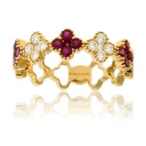 Ruby & Diamond Clover Style Stackable Ring