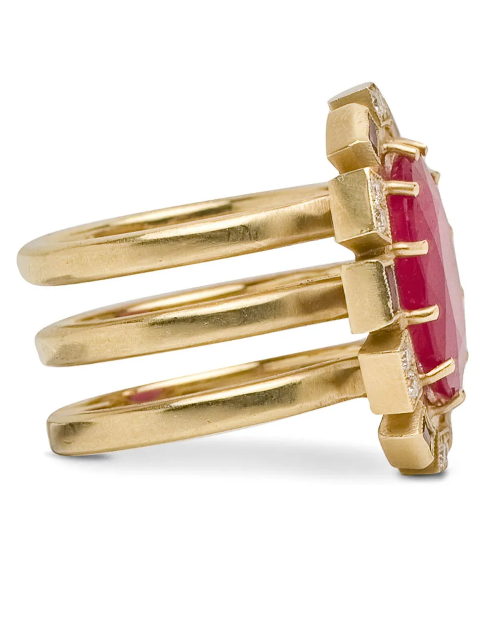 Ruby and Diamond Triple Band Ring