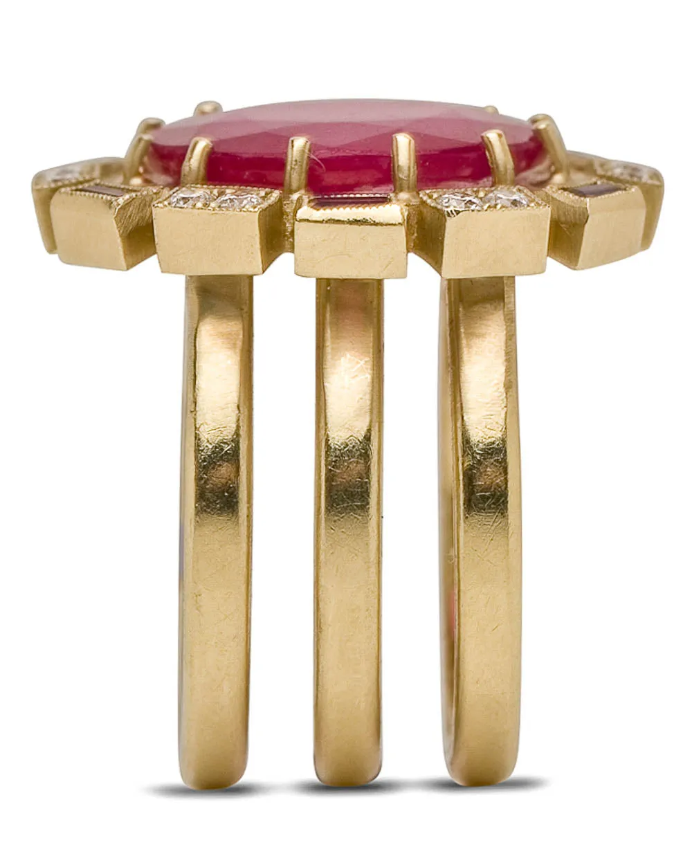 Ruby and Diamond Triple Band Ring