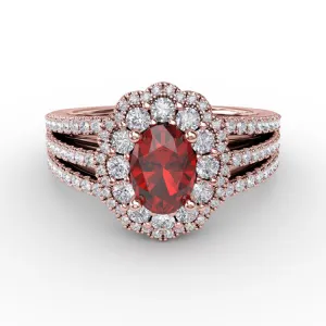 Ruby and Diamond Triple Row Split Shank Ring