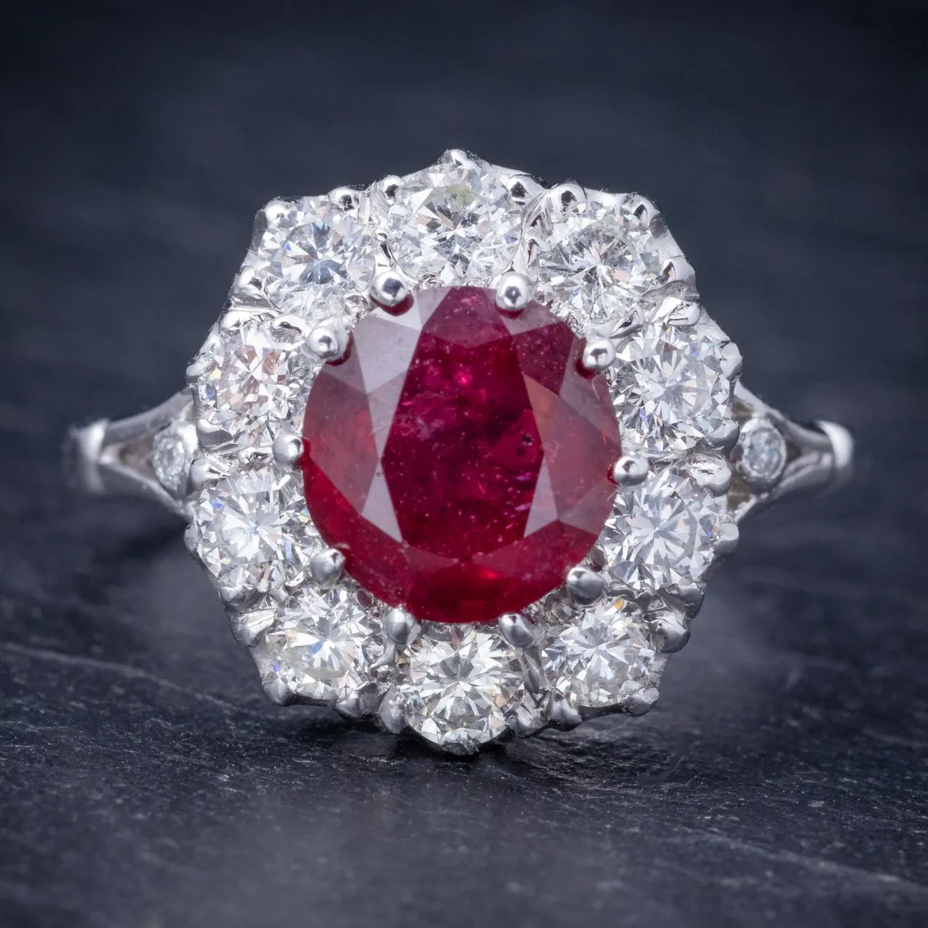 Ruby Diamond Cluster Ring 18Ct White Gold 2.60Ct Ruby