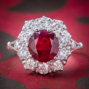 Ruby Diamond Cluster Ring 18Ct White Gold 2.60Ct Ruby