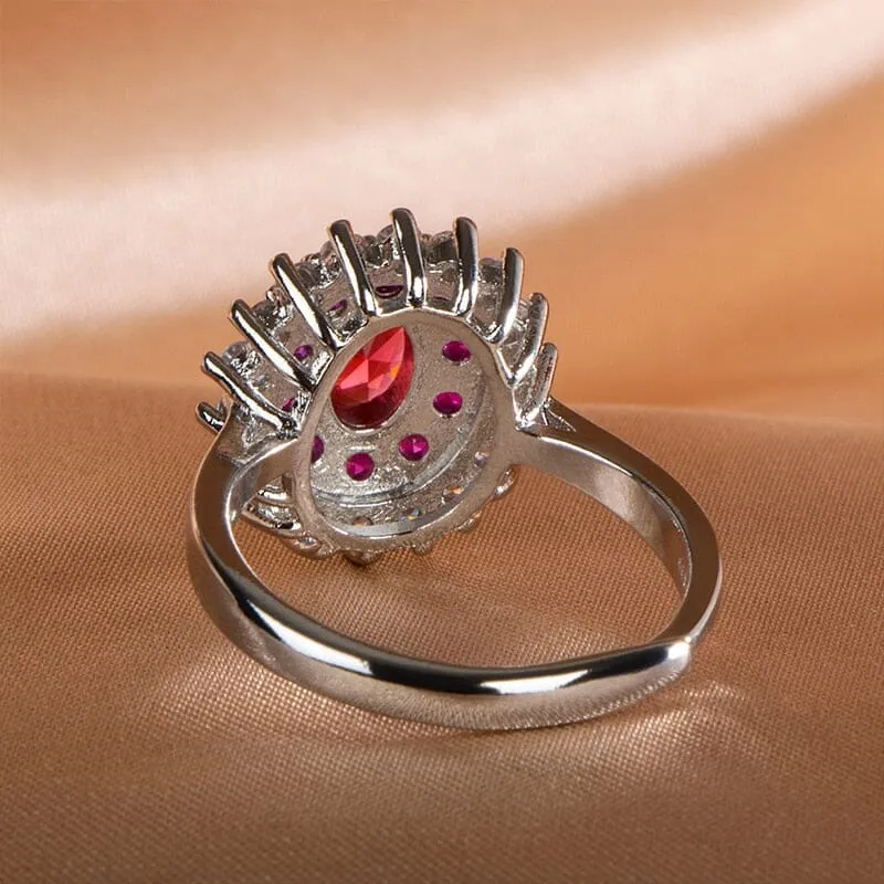 Ruby Solitaire Cut Flower Shaped Resizable Ring