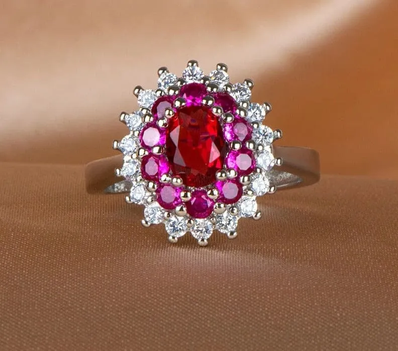 Ruby Solitaire Cut Flower Shaped Resizable Ring