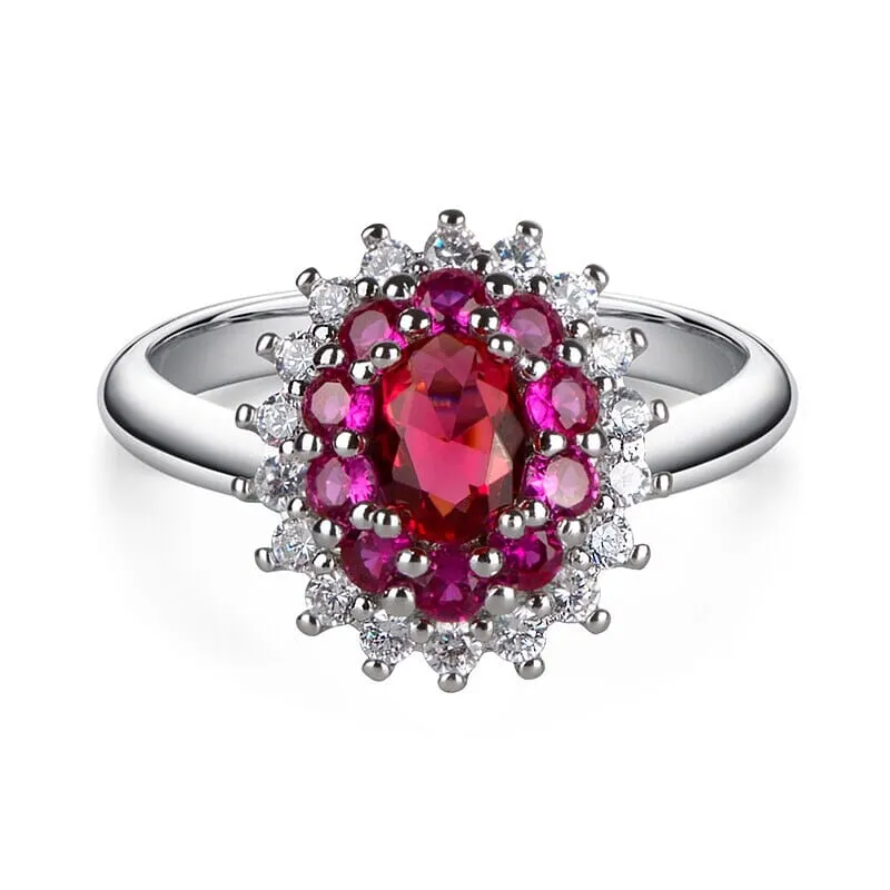 Ruby Solitaire Cut Flower Shaped Resizable Ring