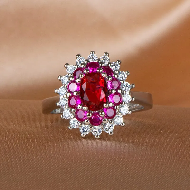 Ruby Solitaire Cut Flower Shaped Resizable Ring