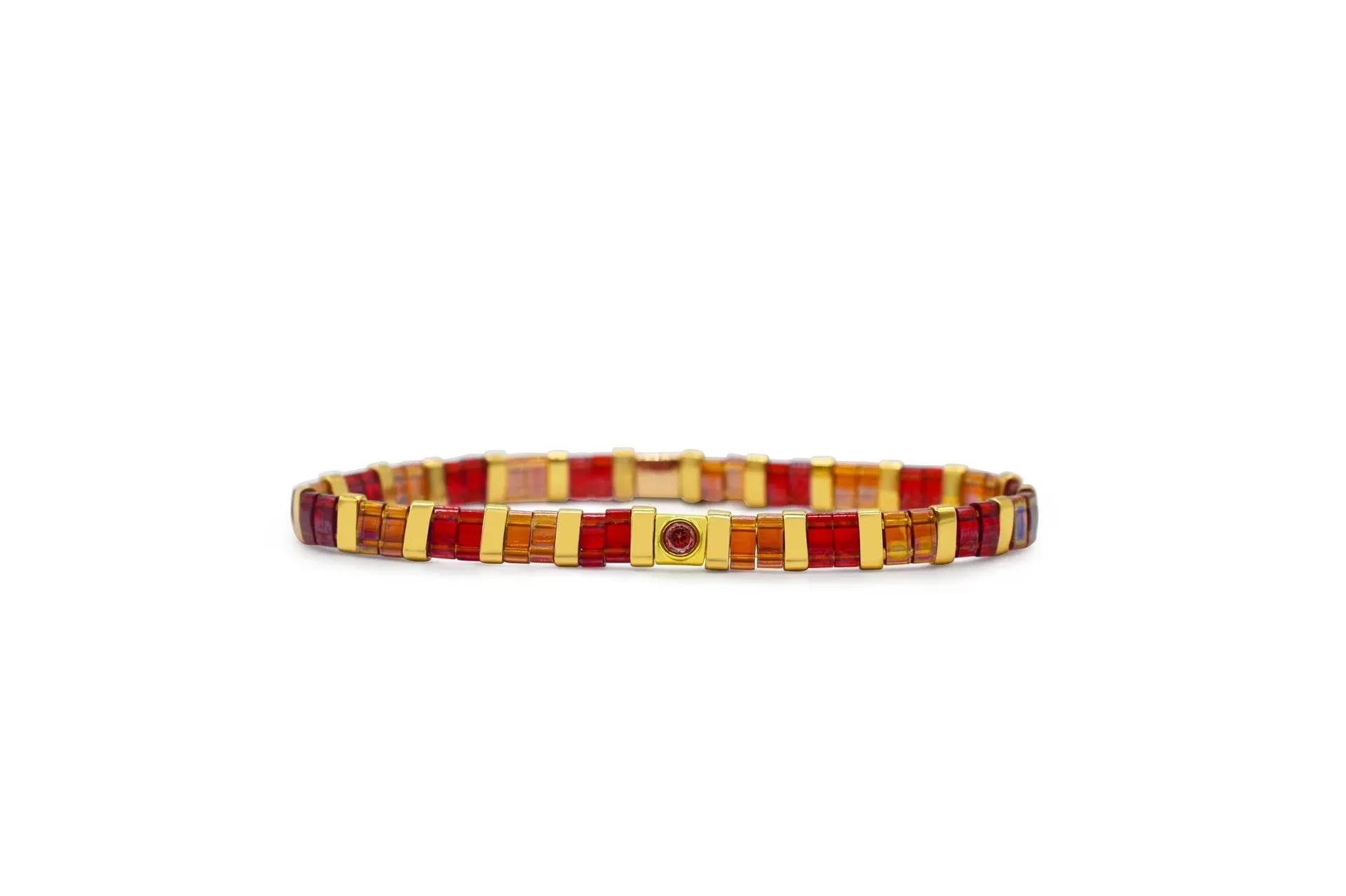 So Colorful! - Garnet Tila Morse Code Bracelet