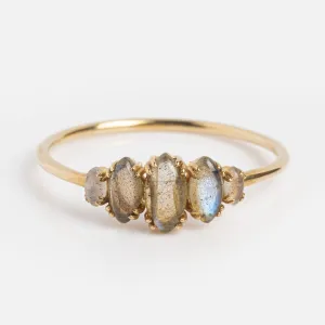 Solid Gold Labradorite Marquise Cluster Ring