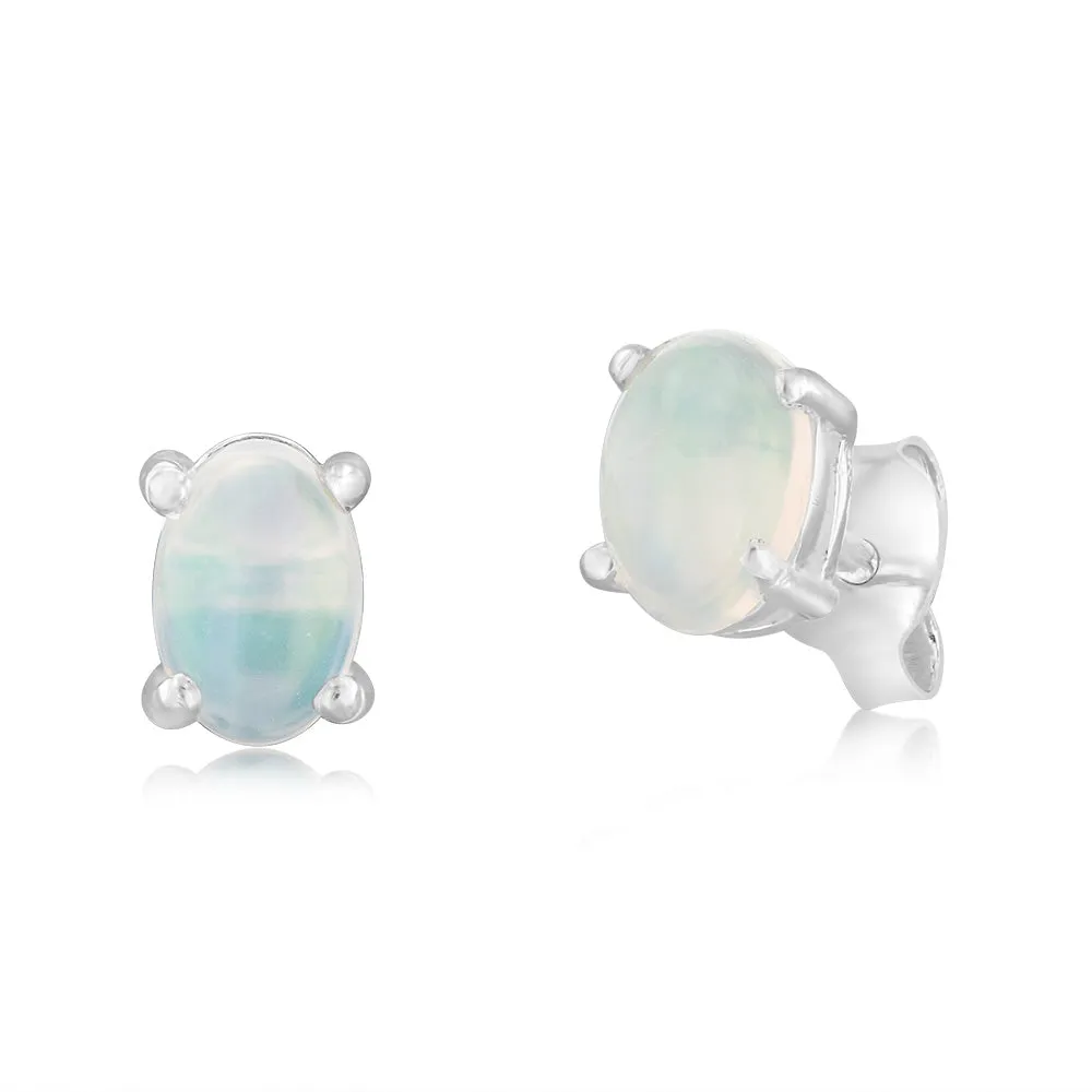 Sterling Silver Natural Opal Oval 4x6mm Stud Earrings