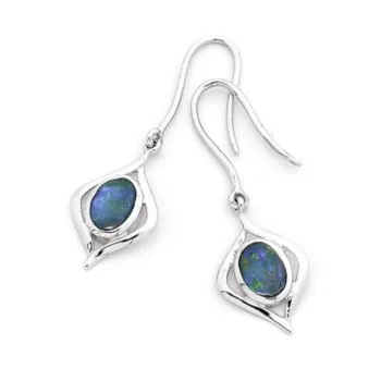 Sterling Silver Opal Drop Hook Earrings