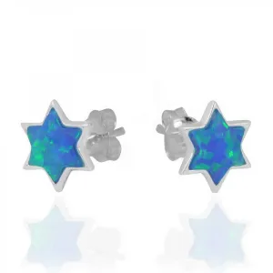 Sterling Silver Opal Jewish Star Earrings