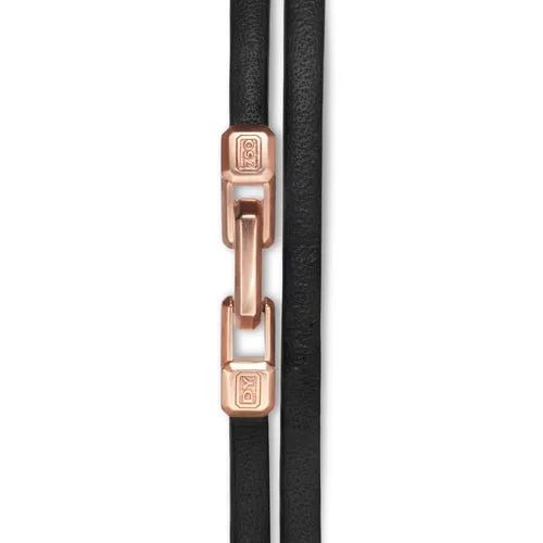 Streamline Double Wrap Black Leather Bracelet with 18K Rose Gold, 5.2mm, Size Medium