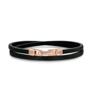 Streamline Double Wrap Black Leather Bracelet with 18K Rose Gold, 5.2mm, Size Medium