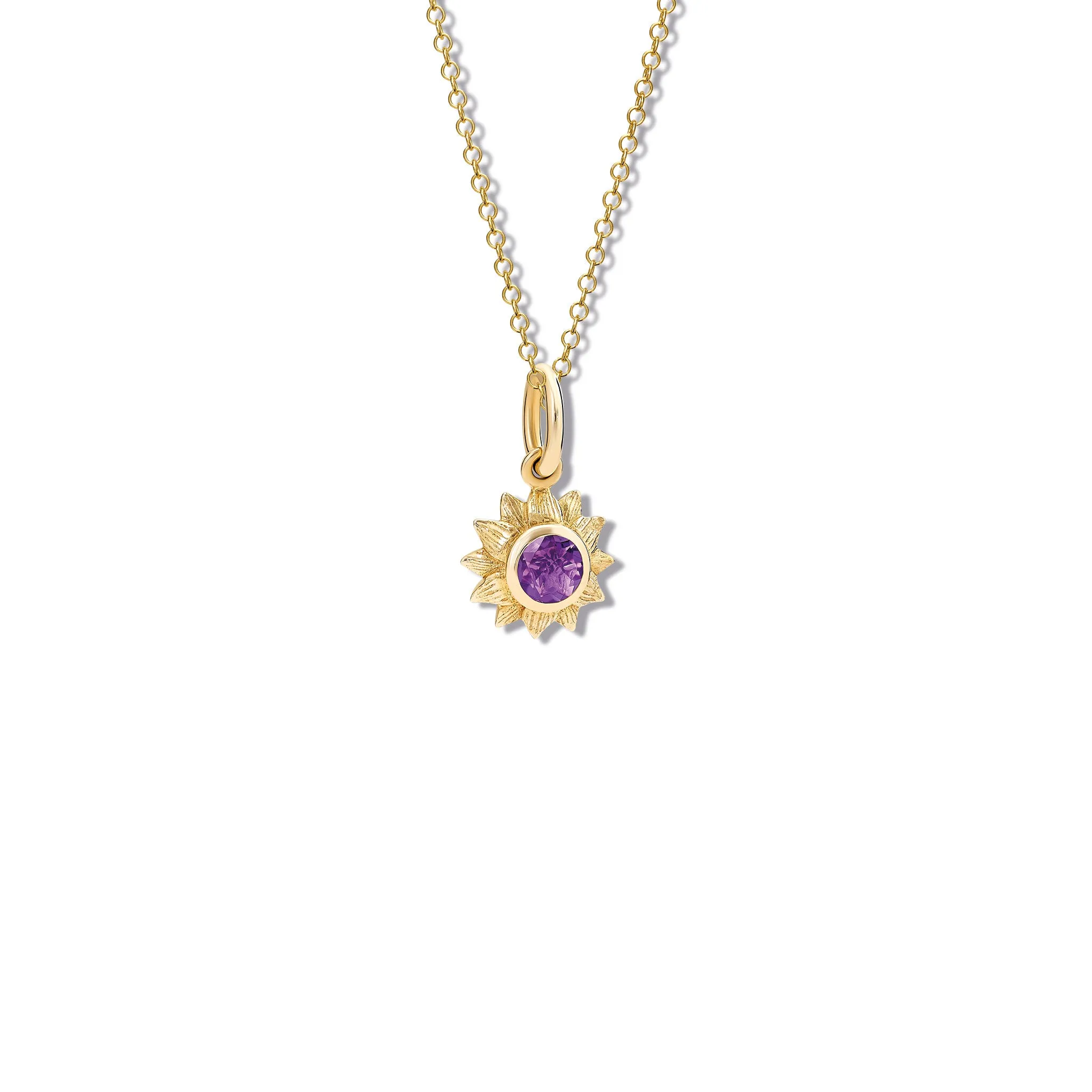 Sunflower Necklace Pendant Yellow Gold - Amethyst