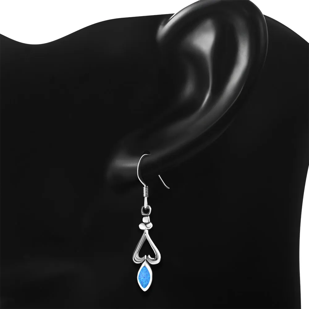 Synthetic Blue Opal Sterling Silver Heart Earrings