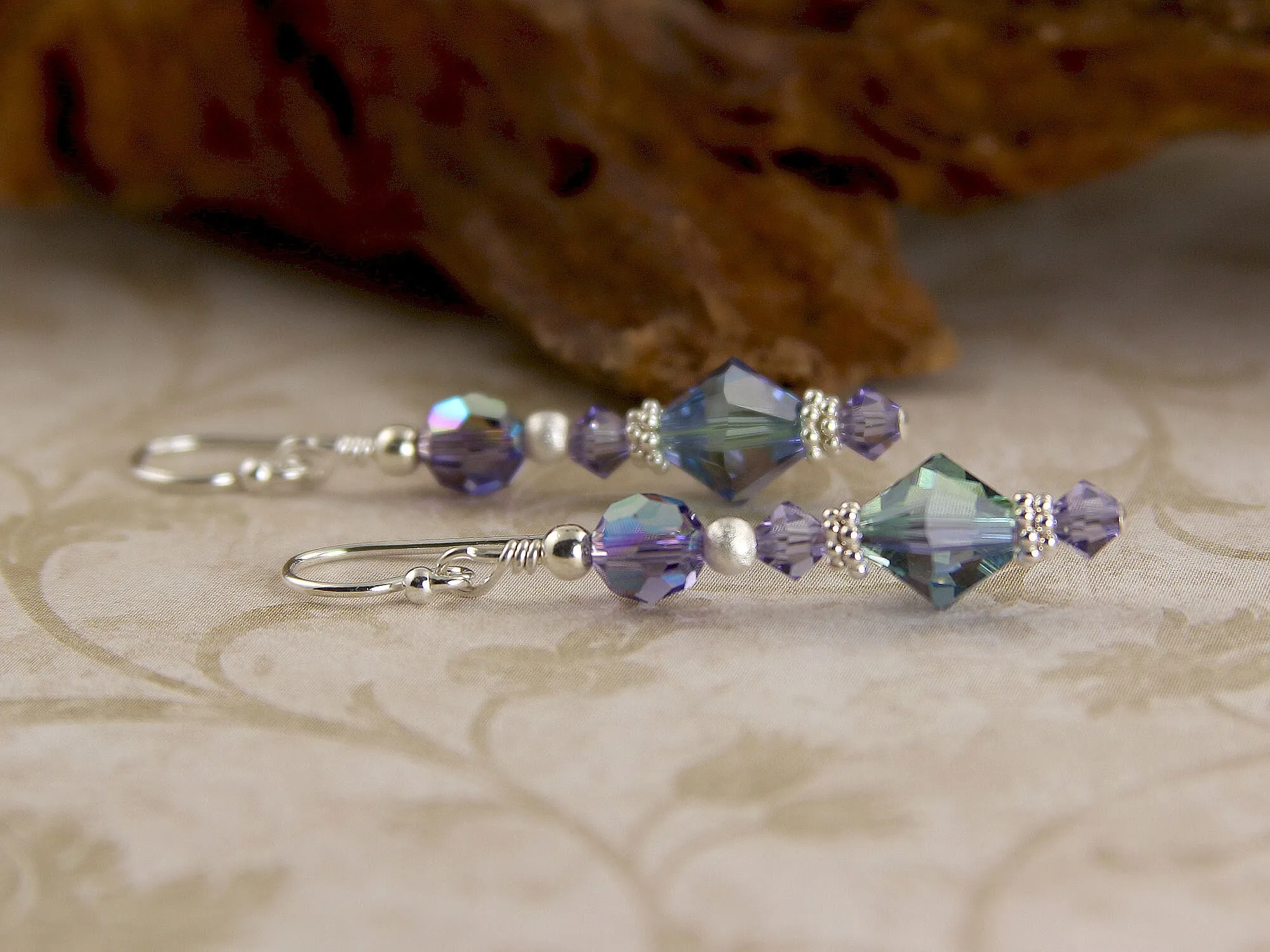 Tanzanite Green Crystal Beaded Earrings