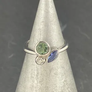 Tanzanite, Green Tourmaline & Diamond Ring