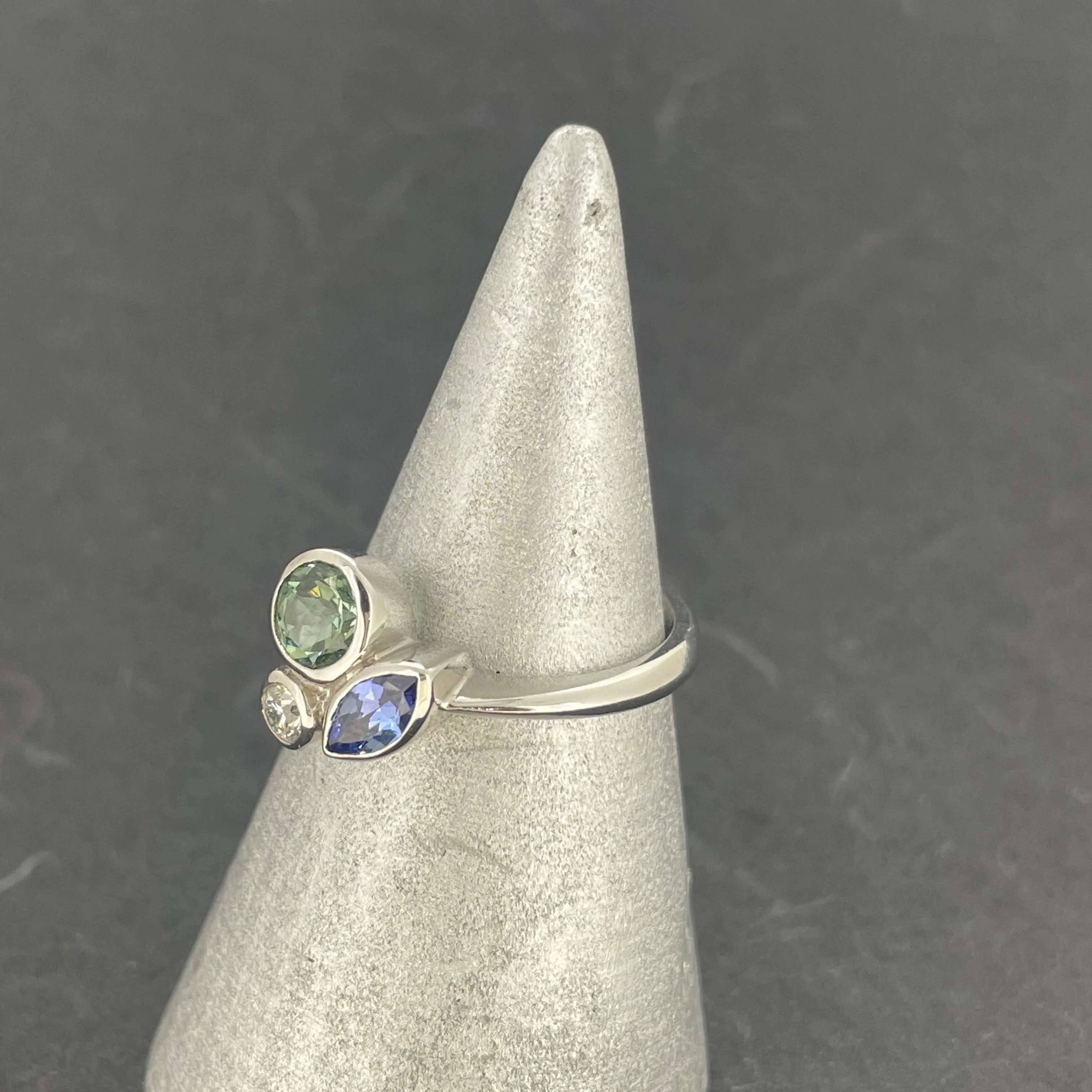 Tanzanite, Green Tourmaline & Diamond Ring